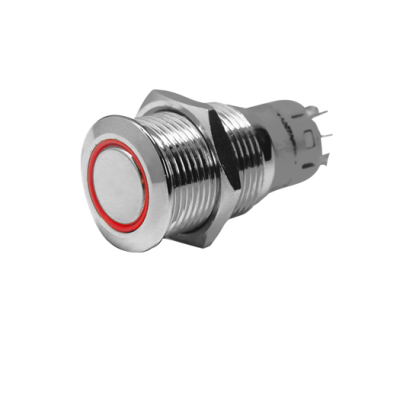 Allpa Stainless Steel Ring Led Push Switch, On/Off, 12v, Bore Ø16mm, Built-In Depth 36mm, Red Led - 025250 72dpi - 9025250