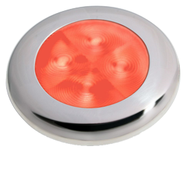 Hella Slim-Line Round Courtesy Lamps, Red, 12v Led, Stainless Steel Polished, Ø72mm - 041343 - 9041343