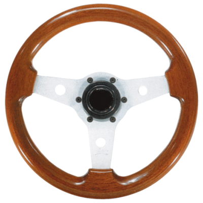 Allpa 3-Spoke Wheel "Imola" Silver Aluminum With Mahogany Rim, Ø310mm, Depth 80mm - 062107 72dpi - 9062107