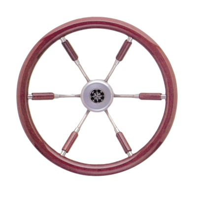 Allpa 6-Spoke Wheel 'Leader Prestige' Stainless Steel With Mahogany Rim And Part Of The Spokes, Ø360mm, Depth 100mm - 062118 72dpi - 9062118