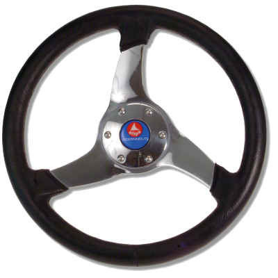 Allpa 3-Spoke Wheel 'Elica' Stainless Steel With Black Polyurethane Rim, Ø350mm, Depth 95mm - 062135 72dpi - 9062135
