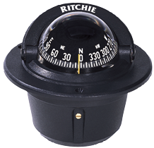 Ritchie Compass Model 'Explorer F-50', 12v, Flush Mount Compass, Dial Ø69,9mm/5°, Black - 067039 72dpi - 9067039