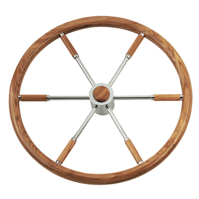 Allpa 6-Spoke Wheel 'Type 6' Stainless Steel With Mahogany Rim, Finger Grip And Incl. Adapter 2 Shaft Cones, Ø500mm - 068650 72dpi - 9068650