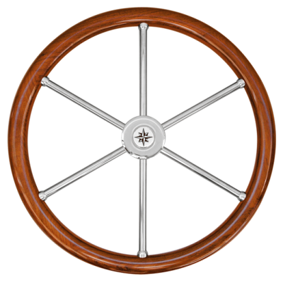 Allpa 6-Spoke Wheel 'Type 6n' Stainless Steel With Teak Rim With Finger Grip, Incl. Adapter, Ø500mm - 068650 n 72dpi 1 - 9068650/N