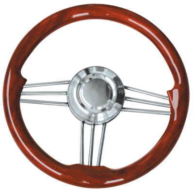 Allpa 3-Spoke Wheel 'Model 15' Stainless Steel With Mahogany Rim, Ø350mm, Depth 40mm - 068700 72dpi - 9068700