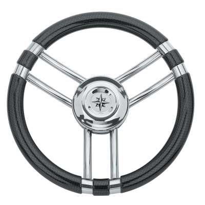 Allpa 3-Spoke Wheel 'Model 22' Stainless Steel With Carbon-Look Rim, Ø350mm, Depth 60mm - 068710 72dpi - 9068710