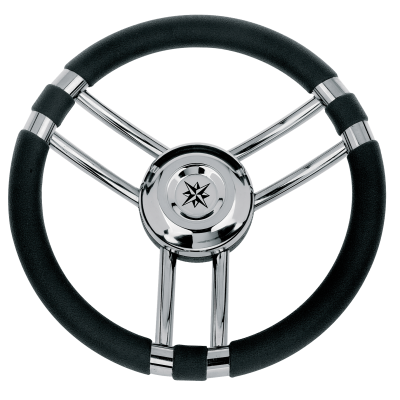 Allpa 3-Spoke Wheel 'Model 22' Stainless Steel With Black Polyurethane Rim, Ø350mm, Depth 60mm - 068712 72dpi - 9068712
