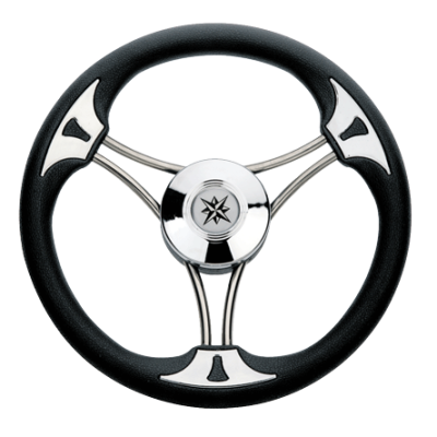 Allpa 3-Spoke Wheel 'Model 23' Stainless Steel With Black Vinyl Rim, Ø350mm, Depth 60mm - 068715 72dpi - 9068715