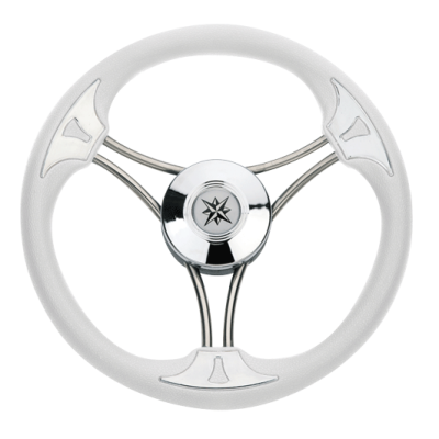 Allpa 3-Spoke Wheel 'Model 23' Stainless Steel With White Vinyl Rim, Ø350mm, Depth 60mm - 068716 72dpi - 9068716
