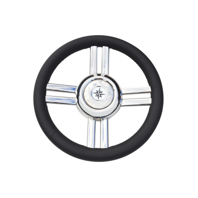 Allpa 4-Spoke Wheel 'Model 25b' Stainless Steel With Black Polyurethane Rim, Ø350mm, Depth 60mm - 068721 72dpi - 9068721