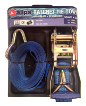 Allpa Webbing With Hook & Tie Down Ratchet, 6000x50mm, (Breaking Force 2000kg) - 078050 - 9078050