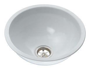 Allpa Stainless Steel Sink, White Epoxy Finish, Round, Outside Ø290mm, Depth 120mm, With Angled Drain - 488000 72dpi - 488000