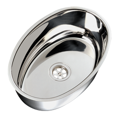 Allpa Stainless Steel Sink, Oval, Outside 385x265x130mm, With Angled Drain Incl. Plug - 488006 72dpi - 488006