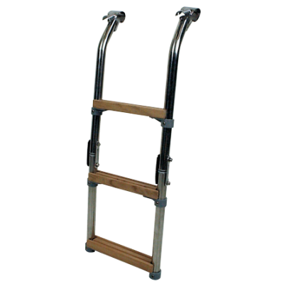 Allpa Stainless Steel Bathing Ladder For Transom Platform, 3-Steps With Teak Wood, Tube Ø25mm - 494060 72dpi - 494060