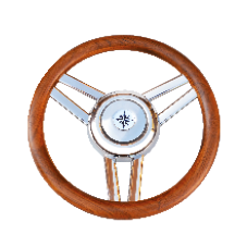 Allpa 3-Spoke Wheel 'Model 26l' Stainless Steel With Wooden Rim, Ø350mm, Depth 60mm - 9068725 - 9068725