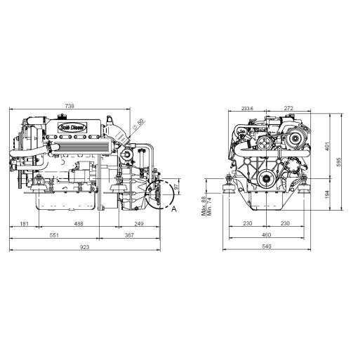 Sol&eacute; Marine Diesel Engine Mini 44 With Technodrive Gear Box Tm345, R=2.00:1 - 022143 dims new - 9022143