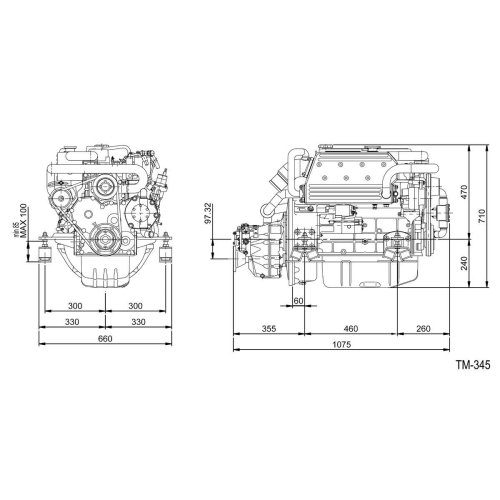 Sol&eacute; Marine Diesel Engine Mini 74 With Technodrive Gearbox Tm345, R=2.47:1 - 022171 01 72dpi - 9022171