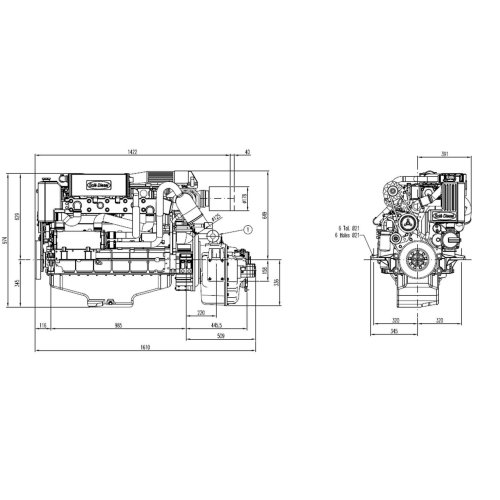 Sol&eacute; Marine Diesel Engine Sdz 280 Turbo & Intercooler, With Technodrive Gearbox Tm265a, R= 2.30:1 - 022287 01 72dpi - 9022287
