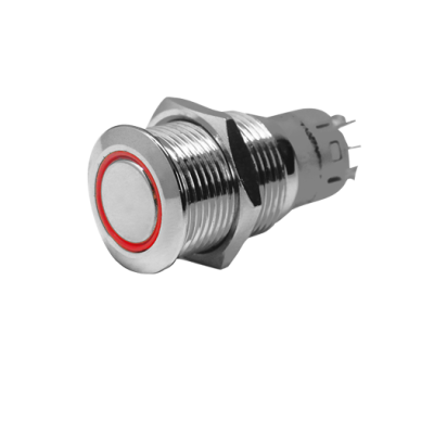 Stainless Steel Ring Led Push Switch, (On)/Off, 24v, Bore &Oslash;16mm, Built-In Depth 36mm, Red Led - 025256 72dpi - 9025256