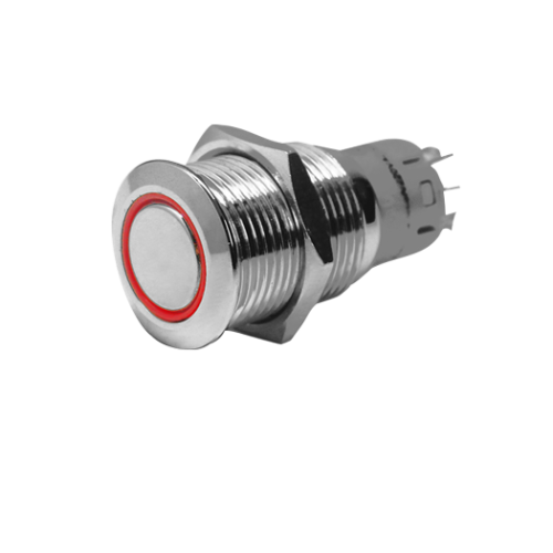 Stainless Steel Ring Led Push Switch, (On)/Off, 24v, Bore &Oslash;16mm, Built-In Depth 36mm, Blue Led - 025266 72dpi - 9025266
