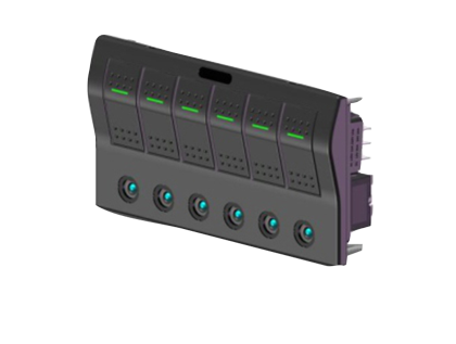 Abs Switch Panel, 12v, 6-Positions & Led-Indicators, Glass Fuses, Dims. 182.5x100mm, Splash Proof, 3x5a, 2x10a, 1x15a Fuses - 025315 72dpi - 9025315
