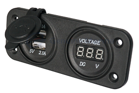 Waterproof Dc Installation Socket, 2x Usb & 1x Voltmeter (Double) - 025325 1 72dpi - 9025325