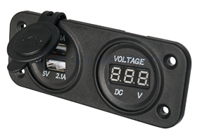 Waterproof Dc Installation Socket, 2x Usb & 1x Voltmeter (Double) - 025325 1 72dpi - 9025325