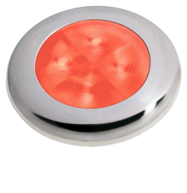 Hella Slim-Line Round Courtesy Lamps, Red, 12v Led, Stainless Steel Polished, &Oslash;72mm - 041343 - 9041343