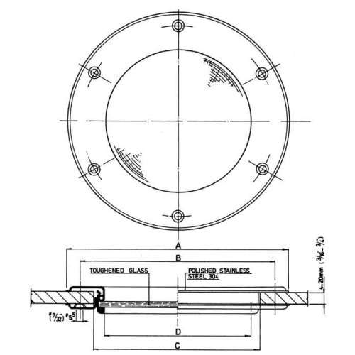 Stainless Steel Round Portlight, &Oslash;215mm, Fixed Version With Unbreakable Glass, Cut Out Size &Oslash;166mm - 048990 1 72dpi - 9048991