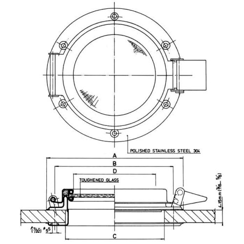 Stainless Steel Round Portlight, &Oslash;190mm, Opening Version With Unbreakable Glass, Cut Out Size &Oslash;141mm - 048993 1 72dpi - 9048993