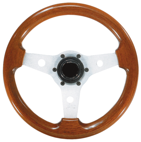 3-Spoke Wheel "Imola" Silver Aluminum with Mahogany Rim, &Oslash;310mm, Depth 93,2mm - 062107 72dpi - 9062107