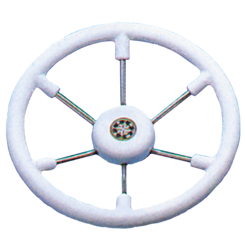 6-Spoke Wheel 'Leader Tanegum' Stainless Steel with White Polyurethane Rim, &Oslash;400mm, Depth 101,5mm - 062110 w 72dpi - 9062110/W