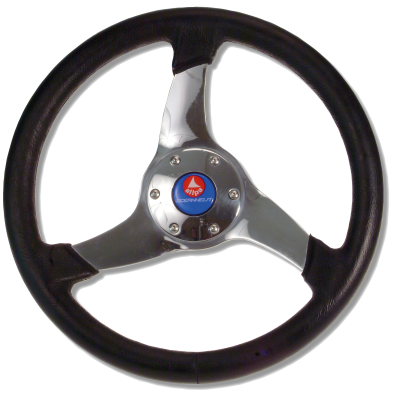 3-Spoke Wheel 'Elica' Stainless Steel With Black Polyurethane Rim, &Oslash;350mm, Depth 95mm - 062135 72dpi - 9062135