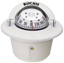 Ritchie Compass Model 'Explorer F-50w', 12v, Flush Mount Compass, Dial &Oslash;69,9mm/5&deg;, White - 067040 72dpi - 9067040