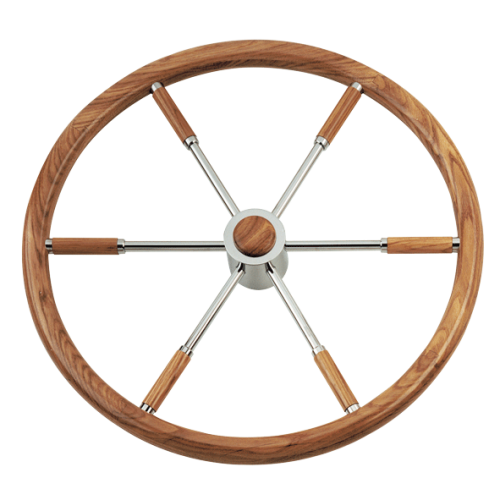 Allpa 6-Spoke Wheel 'Type 6' Stainless Steel With Mahogany Rim, Finger Grip And Incl. Adapter 2 Shaft Cones, Ø700mm - 068650 72dpi 1 - 9068670