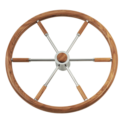 6-Spoke Wheel 'Type 6' Stainless Steel With Mahogany Rim, Finger Grip And Incl. Adapter 2 Shaft Cones, &Oslash;500mm - 068650 72dpi - 9068650