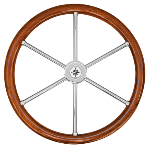6-Spoke Wheel 'Type 6n' Stainless Steel With Teak Rim With Finger Grip, Incl. Adapter, &Oslash;500mm - 068650 n 72dpi - 9068650/N
