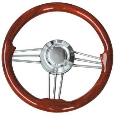 3-Spoke Wheel 'Model 15' Stainless Steel With Mahogany Rim, &Oslash;350mm, Depth 40mm - 068700 72dpi - 9068700
