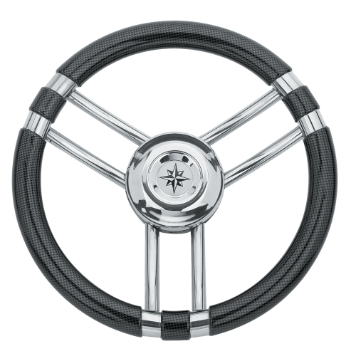 3-Spoke Wheel 'Model 22' Stainless Steel With Carbon-Look Rim, &Oslash;350mm, Depth 60mm - 068710 72dpi - 9068710