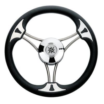 3-Spoke Wheel 'Model 23' Stainless Steel With Black Vinyl Rim, &Oslash;350mm, Depth 60mm - 068715 72dpi - 9068715