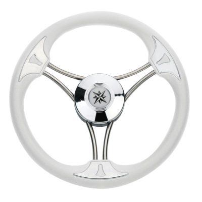 3-Spoke Wheel 'Model 23' Stainless Steel With White Vinyl Rim, &Oslash;350mm, Depth 60mm - 068716 72dpi - 9068716