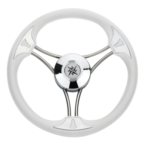 3-Spoke Wheel 'Model 23' Stainless Steel With White Vinyl Rim, &Oslash;350mm, Depth 60mm - 068716 72dpi - 9068716