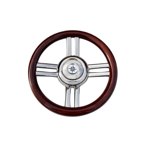 4-Spoke Wheel 'Model 25b' Stainless Steel With Wooden Rim, &Oslash;350mm, Depth 60mm - 068720 72dpi - 9068720
