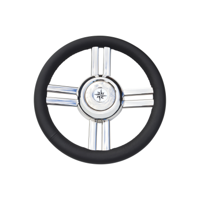 4-Spoke Wheel 'Model 25b' Stainless Steel With Black Polyurethane Rim, &Oslash;350mm, Depth 60mm - 068721 72dpi - 9068721