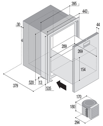 Stainless Steel Single Drawer Refridgerator 'Sea Drawer', Model 'Dw42', 42l, 12v/24v With Steellock And External Unit - 075801 01 72dpi - 9075801