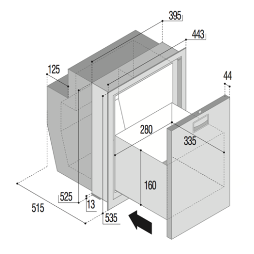 Stainless Steel Drawer Refridgerator 'Sea Drawer', Model 'Dw51', 51l, 12v/24v With Steellock And Internal Compressor Coolunit - 075808tek 72dpi - 9075808
