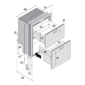 Stainless Steel Drawer Refrigerator 'Sea Drawer' Model 'Dw210rfx', 104l+78l, 12/24v=, Int. Cooling Unit (2x Drawer) - 075820tek 72dpi - 9075820