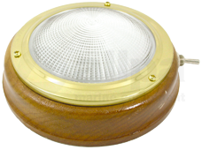 Brass Dome Light With Ribbed Lens Model 4", Teak Base, 12v/15w, With Switch - 078600 0 72dpi - 9078600