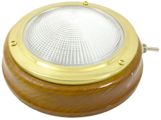 Brass Dome Light With Ribbed Lens Model 4", Teak Base, 12v/15w, With Switch - 078600 72dpi - 9078600