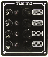 Aluminum Circuit Panel, 12v, 125x100mm, 4-Position, 5a Glass Fuses & Indicator Lights - 078616 72dpi - 9078616